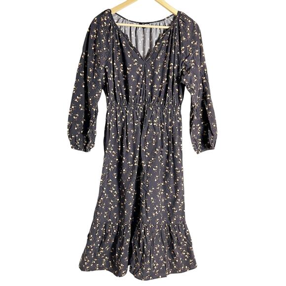 Rails Sal Black Floral Print Long Sleeve Midi Dress Size Medium - Picture 6 of 14